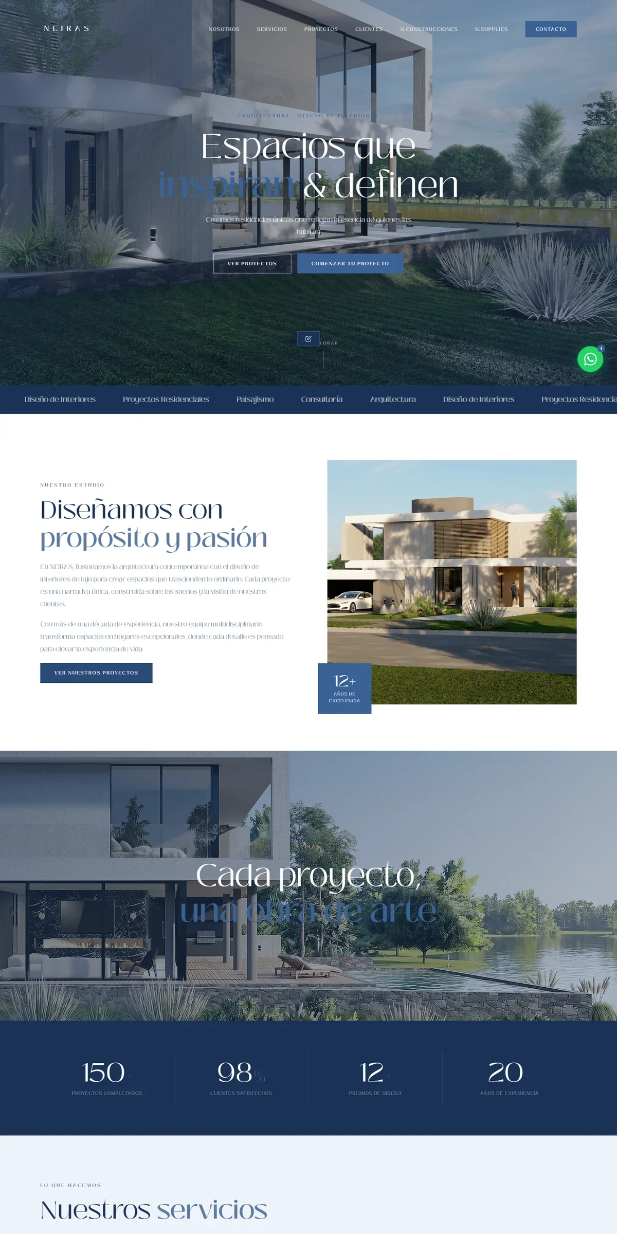 Captura completa del sitio de Neiras: estudio de arquitectura e interiores, proyectos y servicios.