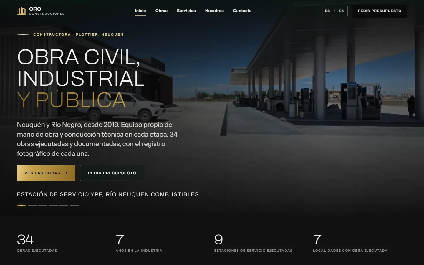 Portada del sitio de ORO Construcciones