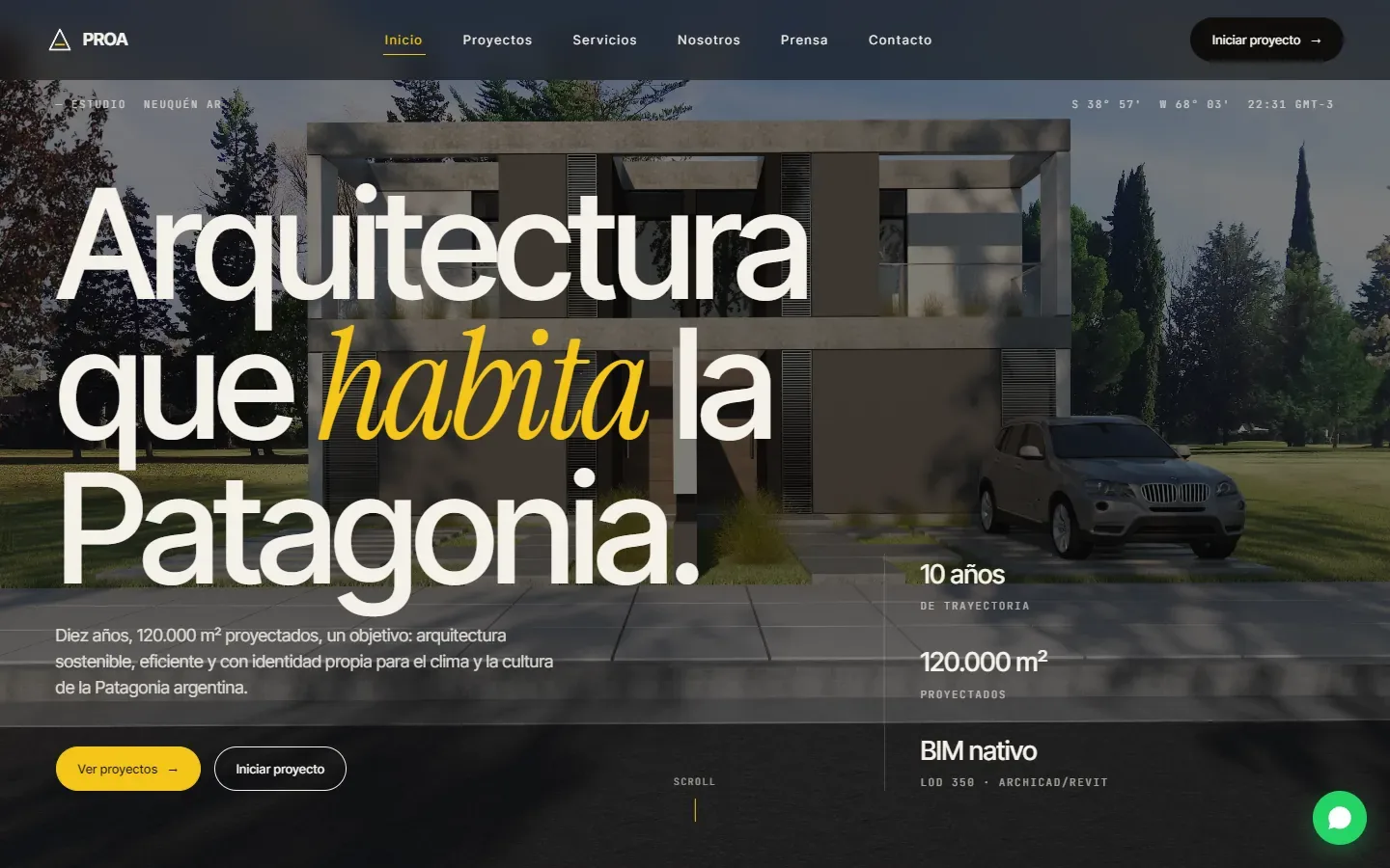 Portada del sitio de PROA arq